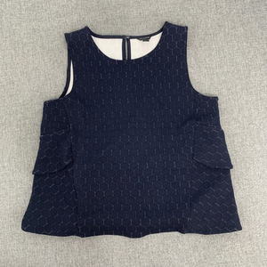 New Without Tags Ann Taylor Ruffled Navy Blue Blouse Small Sleeveless Round Neck